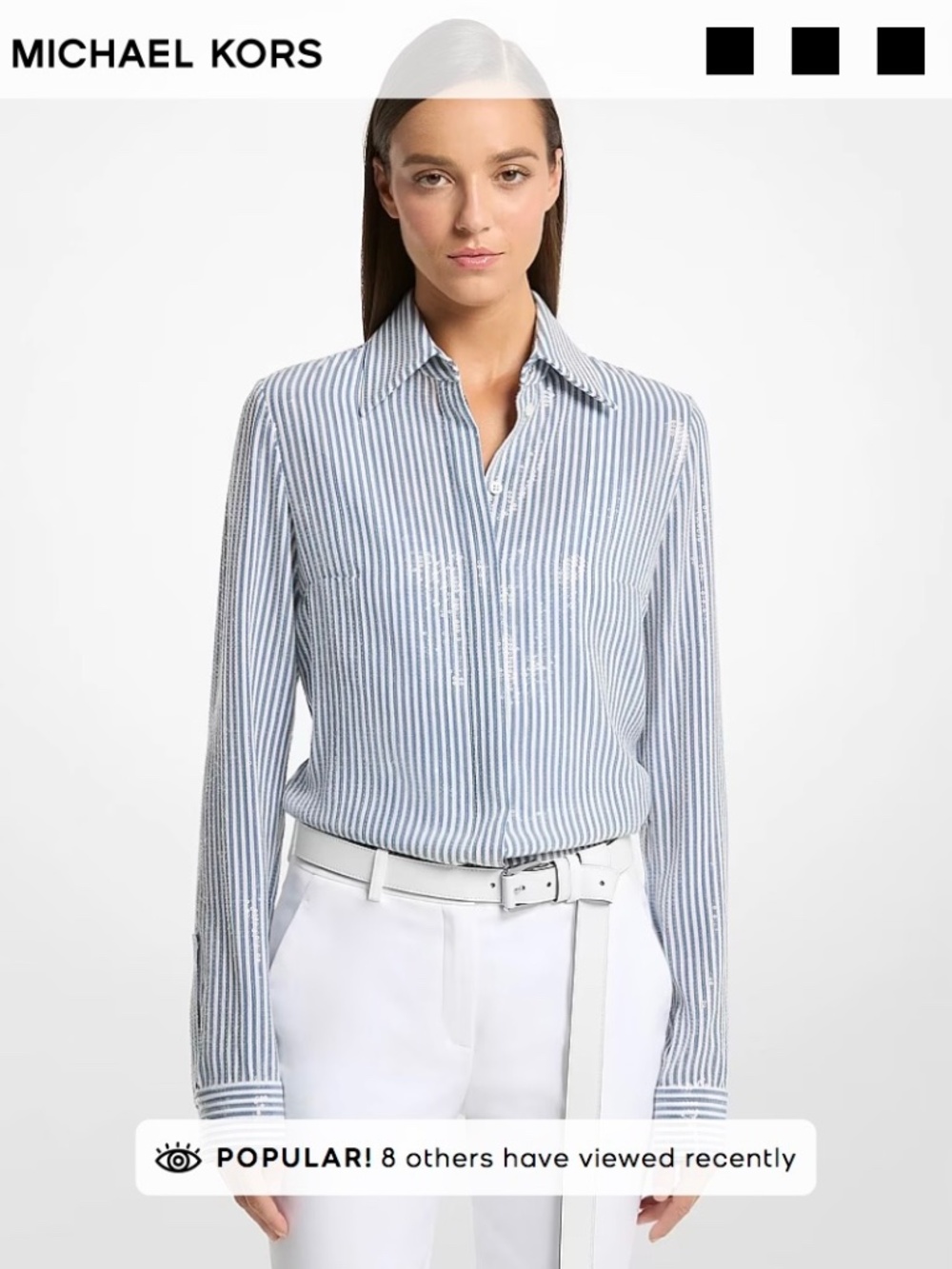 This Season! Michael Kors Collection Hansen Sequin Striped Silk Shirt Size 4